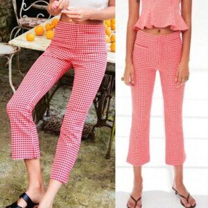 NEW Zara Gingham Red Pants, Cropped, Flared, Size XL